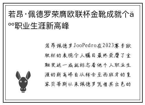 若昂·佩德罗荣膺欧联杯金靴成就个人职业生涯新高峰 若昂·佩德罗荣膺欧联杯金靴成就个人职业生涯新高峰
